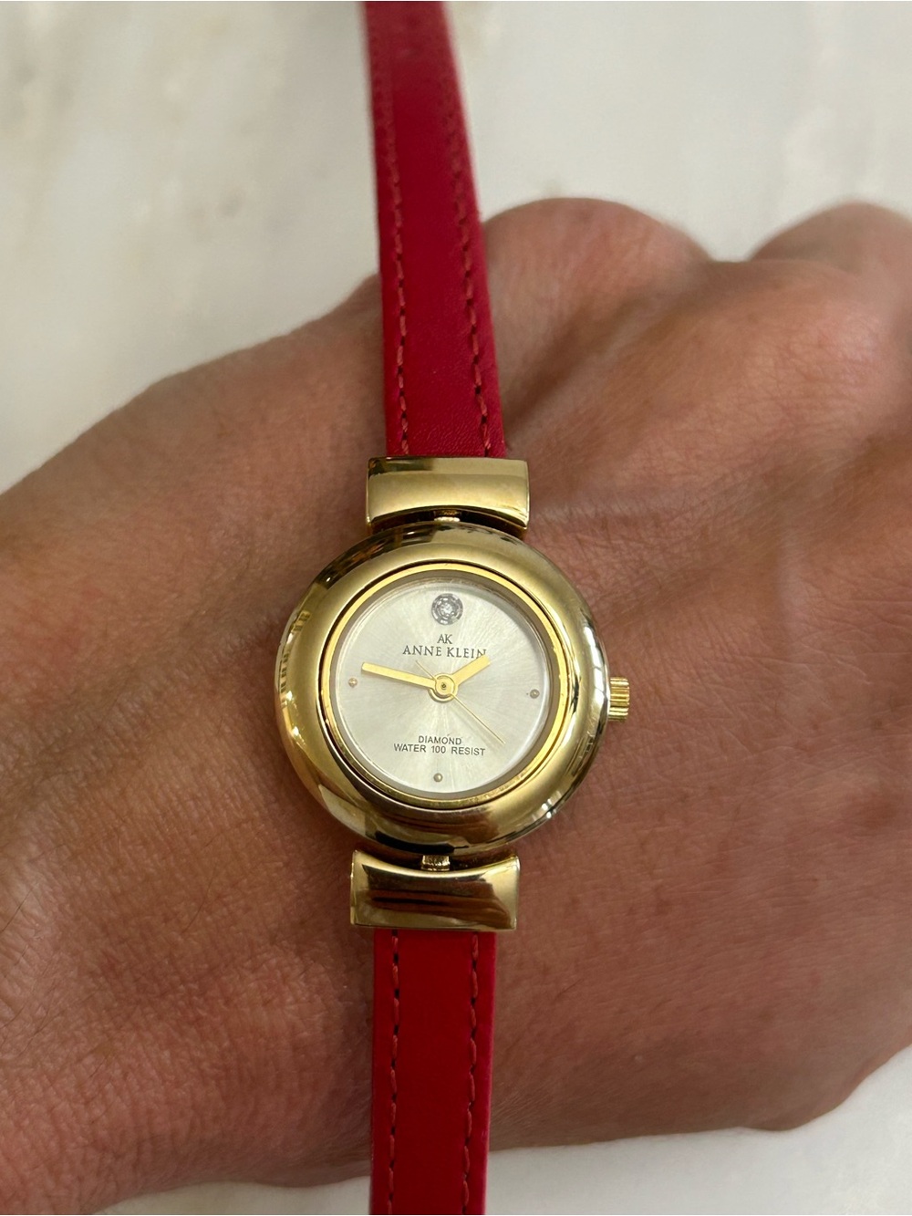 Anne Klein Classic Red Genuine Leather Strap Gold-Tone Women's Watch - Picture 4 of 11